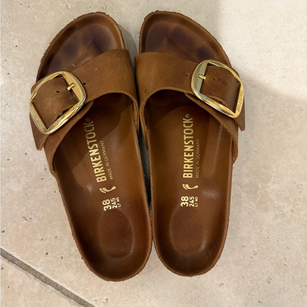 Birkenstock Brown Sandals with Gold Buckle